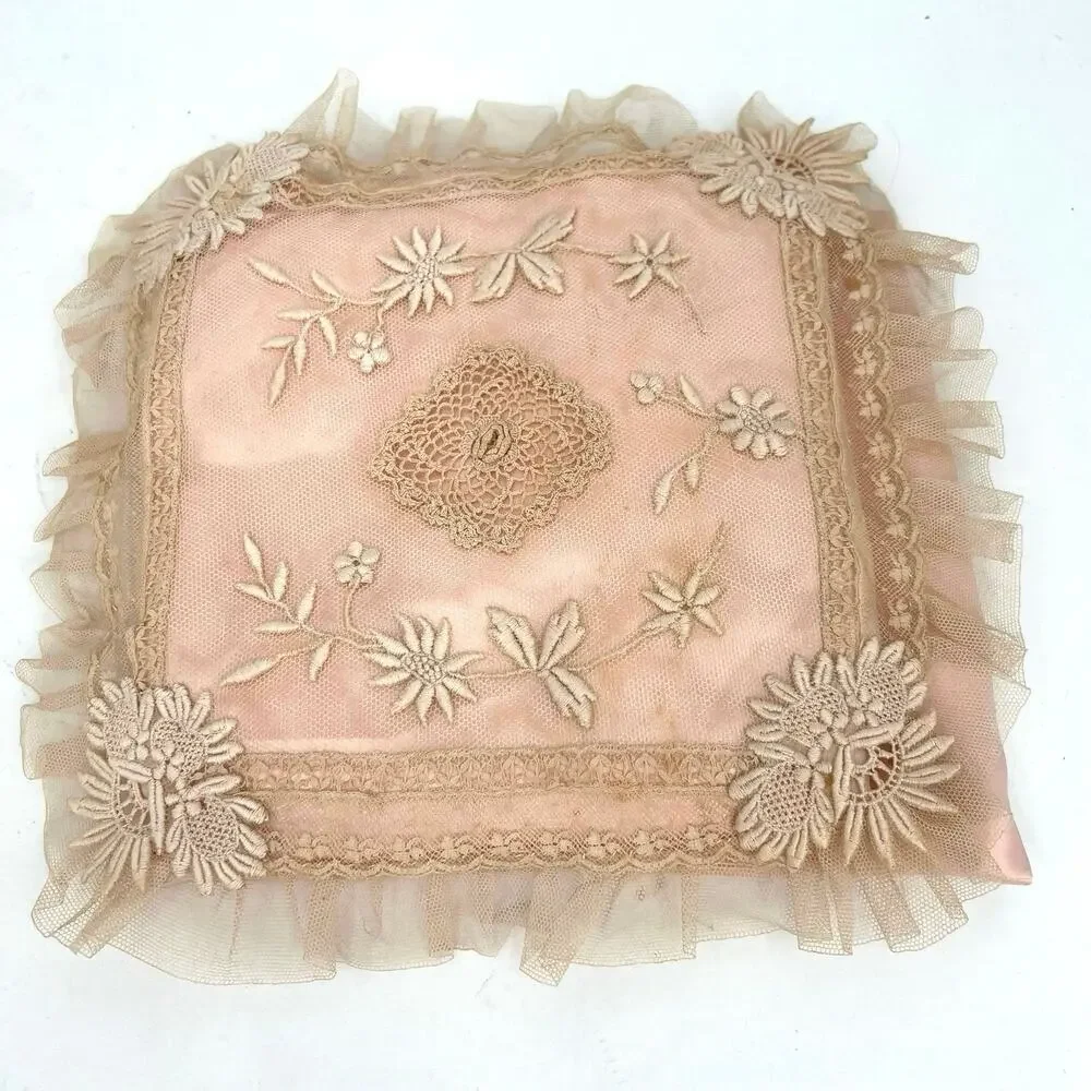vintage French country Victorian lace detailed embroidery ruffled edges pillows